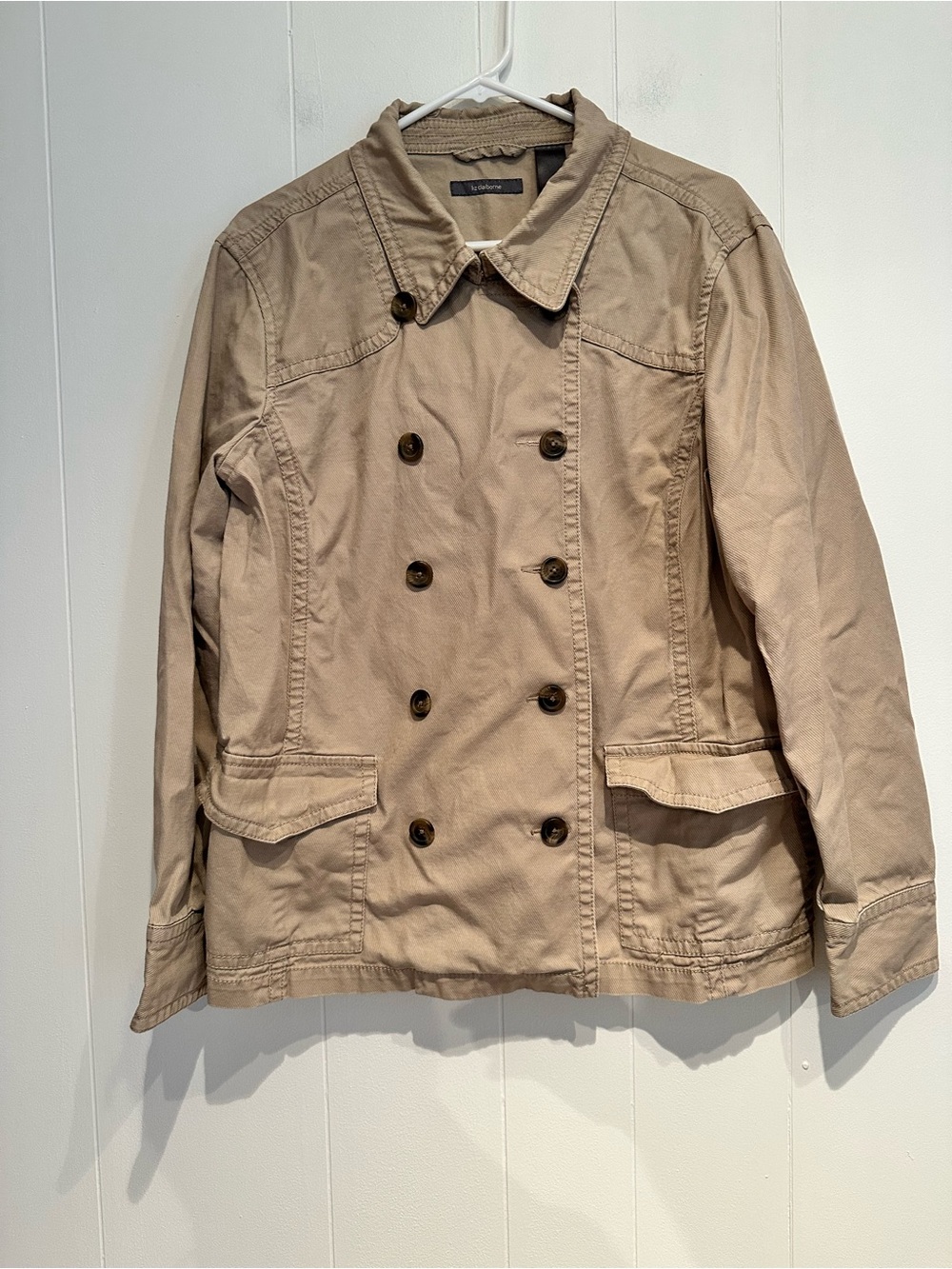 Liz Claiborne Tan Corduroy Double Breasted Utility Jacket Large Fall Cotton - Picture 3 of 9
